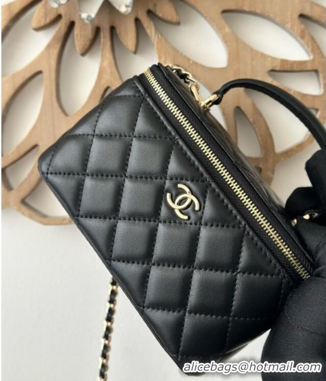 Luxury Cheap Chanel Lambskin Vanity Case Bag with Top Handle 66021 Black 2025