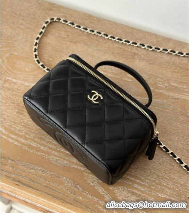 Luxury Cheap Chanel Lambskin Vanity Case Bag with Top Handle 66021 Black 2025