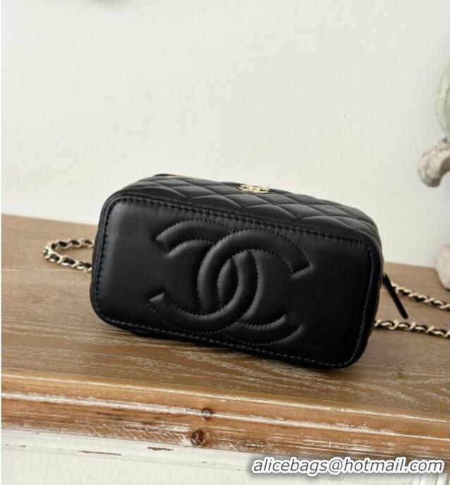 Luxury Cheap Chanel Lambskin Vanity Case Bag with Top Handle 66021 Black 2025