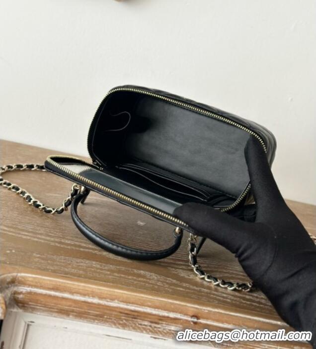 Luxury Cheap Chanel Lambskin Vanity Case Bag with Top Handle 66021 Black 2025