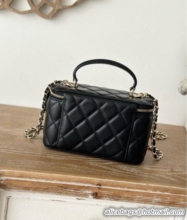 Luxury Cheap Chanel Lambskin Vanity Case Bag with Top Handle 66021 Black 2025