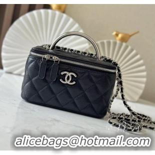 Famous Brand Chanel Grained Calfskin Vanity Case Bag with Top Handle 66021 Black 2025