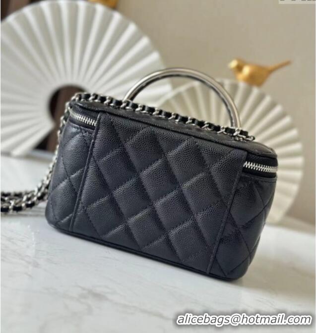 Famous Brand Chanel Grained Calfskin Vanity Case Bag with Top Handle 66021 Black 2025