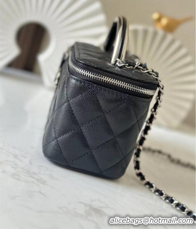 Famous Brand Chanel Grained Calfskin Vanity Case Bag with Top Handle 66021 Black 2025
