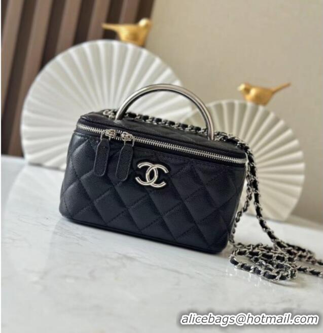 Famous Brand Chanel Grained Calfskin Vanity Case Bag with Top Handle 66021 Black 2025