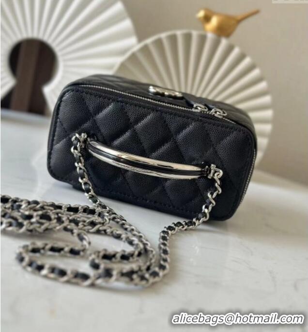 Famous Brand Chanel Grained Calfskin Vanity Case Bag with Top Handle 66021 Black 2025