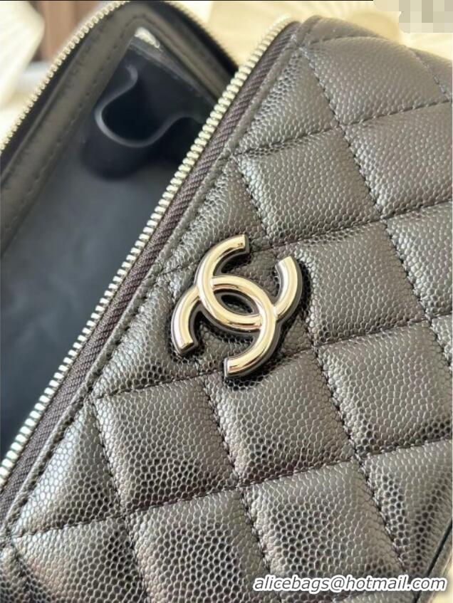 Famous Brand Chanel Grained Calfskin Vanity Case Bag with Top Handle 66021 Black 2025