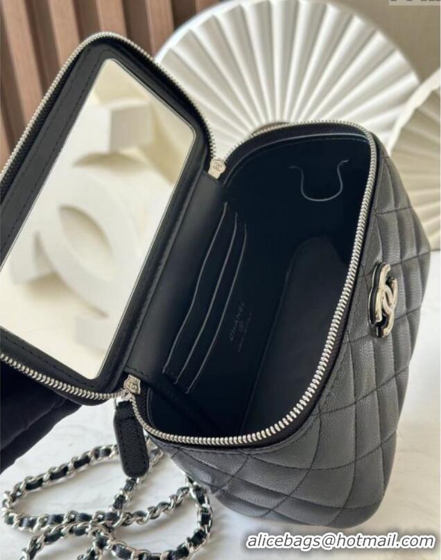 Famous Brand Chanel Grained Calfskin Vanity Case Bag with Top Handle 66021 Black 2025