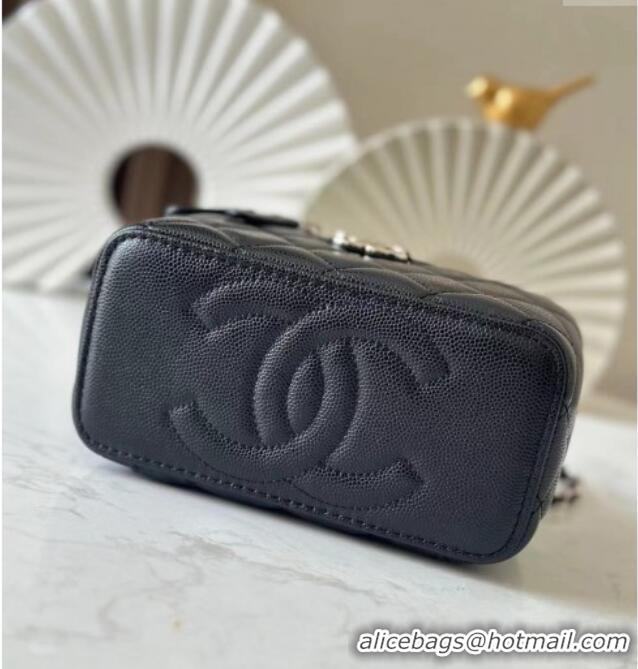 Famous Brand Chanel Grained Calfskin Vanity Case Bag with Top Handle 66021 Black 2025