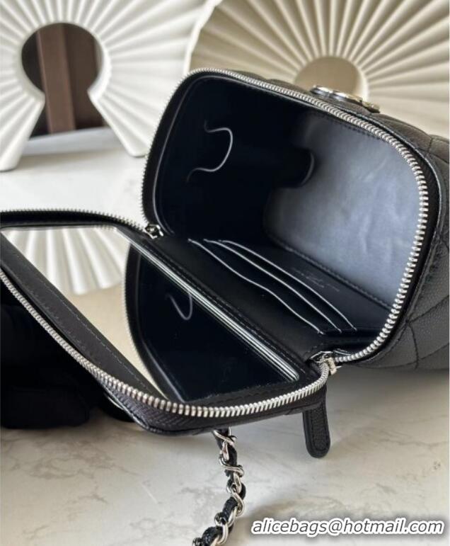 Famous Brand Chanel Grained Calfskin Vanity Case Bag with Top Handle 66021 Black 2025