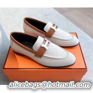 Charming Hermes Paris Loafers in Calfskin and Canvas Brown 0419114