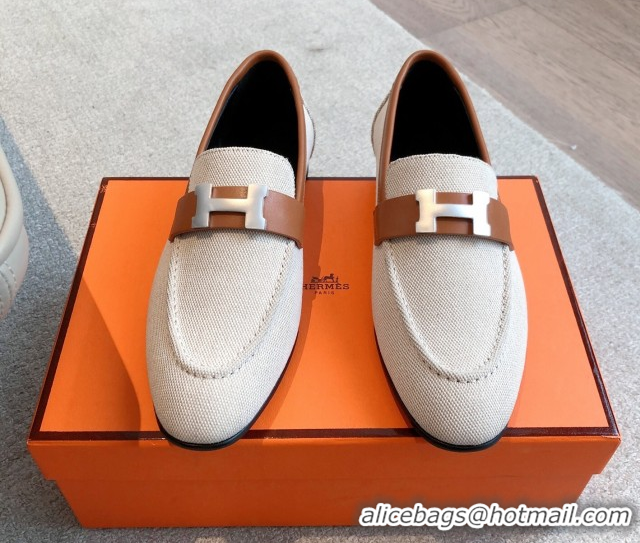 Charming Hermes Paris Loafers in Calfskin and Canvas Brown 0419114