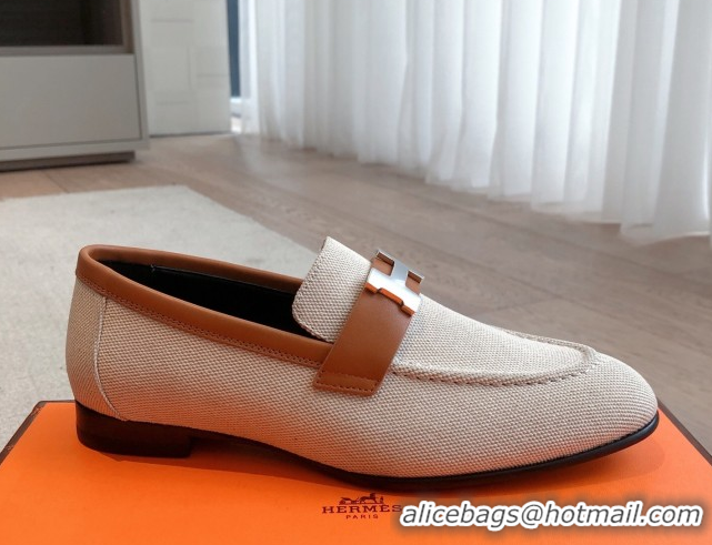 Charming Hermes Paris Loafers in Calfskin and Canvas Brown 0419114