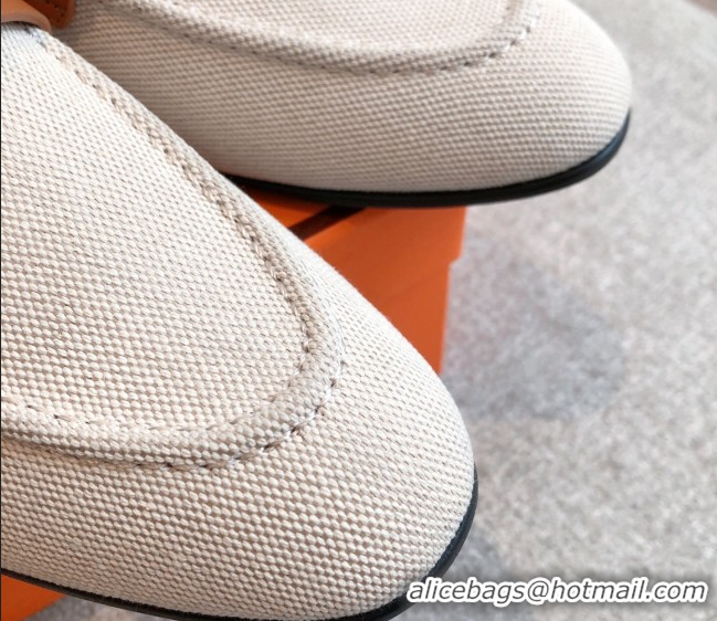 Charming Hermes Paris Loafers in Calfskin and Canvas Brown 0419114