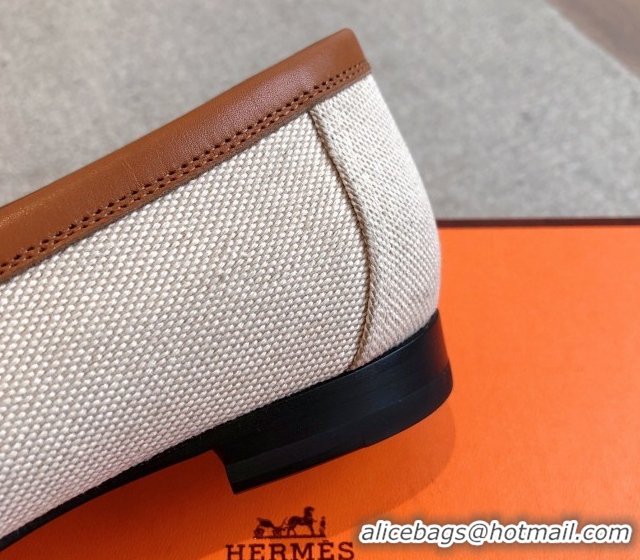 Charming Hermes Paris Loafers in Calfskin and Canvas Brown 0419114