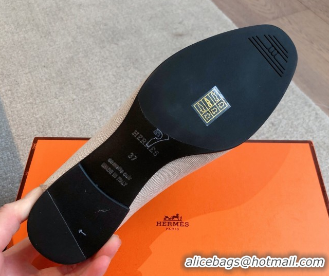 Charming Hermes Paris Loafers in Calfskin and Canvas Brown 0419114