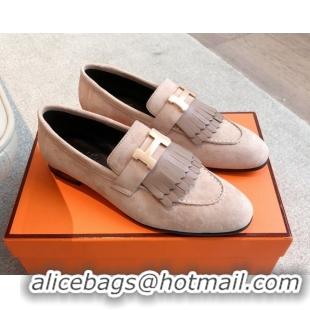 Top Grade Hermes Royal Loafers in Suede with Fringe Light Pink 0419116