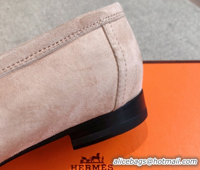 Top Grade Hermes Royal Loafers in Suede with Fringe Light Pink 0419116