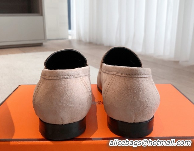 Top Grade Hermes Royal Loafers in Suede with Fringe Light Pink 0419116