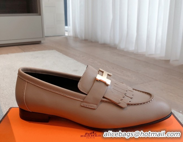 Good Quality Hermes Royal Loafers in Calfskin Leather with Fringe Elephant Grey 0419118