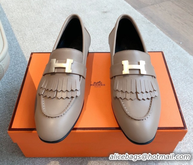 Good Quality Hermes Royal Loafers in Calfskin Leather with Fringe Elephant Grey 0419118
