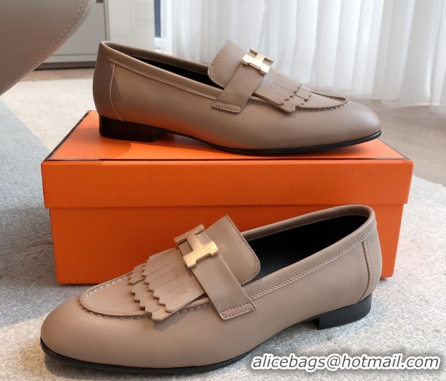 Good Quality Hermes Royal Loafers in Calfskin Leather with Fringe Elephant Grey 0419118