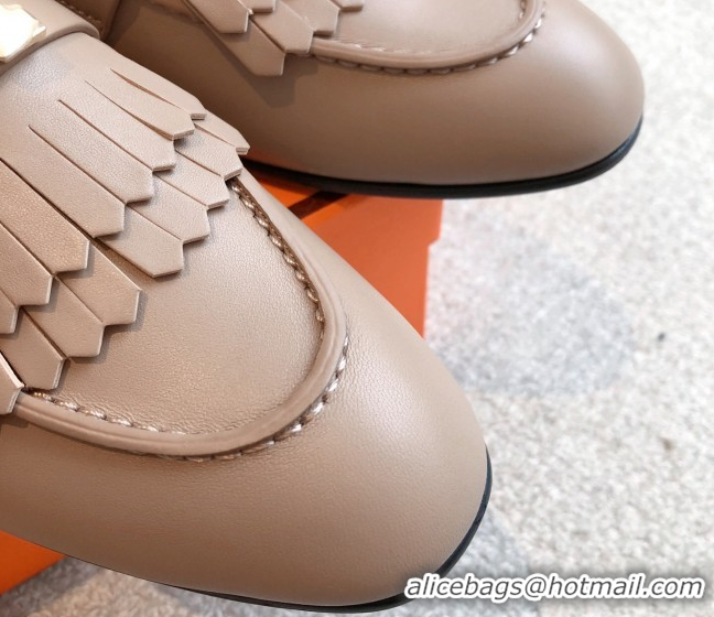 Good Quality Hermes Royal Loafers in Calfskin Leather with Fringe Elephant Grey 0419118