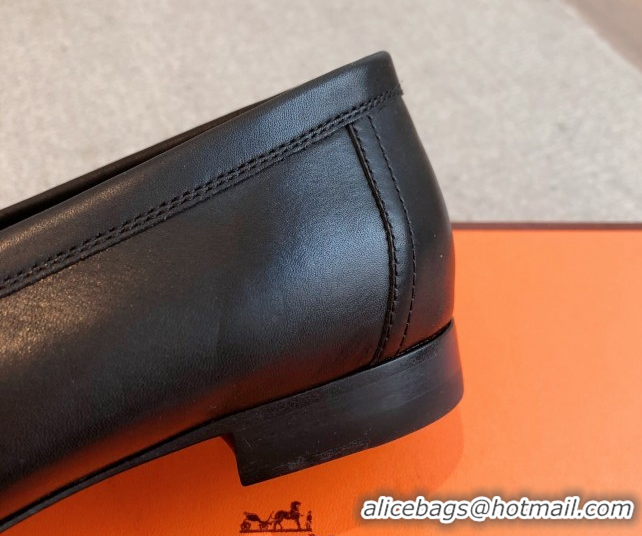 Grade Quality Hermes Royal Loafers in Calfskin Leather with Fringe Black/White 0419119