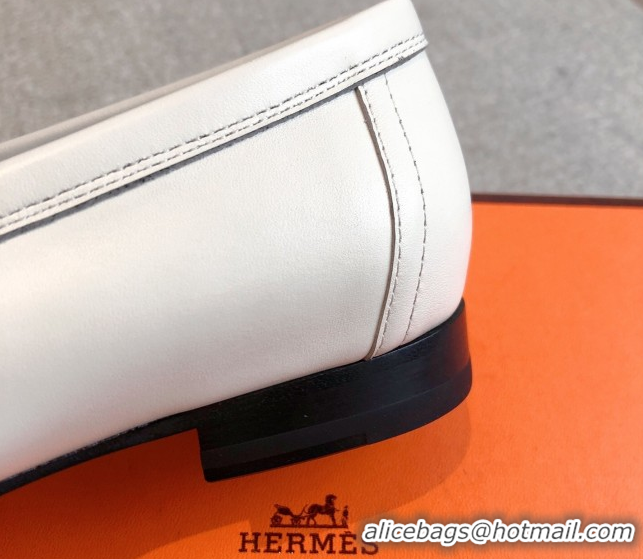 Pretty Style Hermes Royal Loafers in Calfskin Leather with Fringe White 0419121