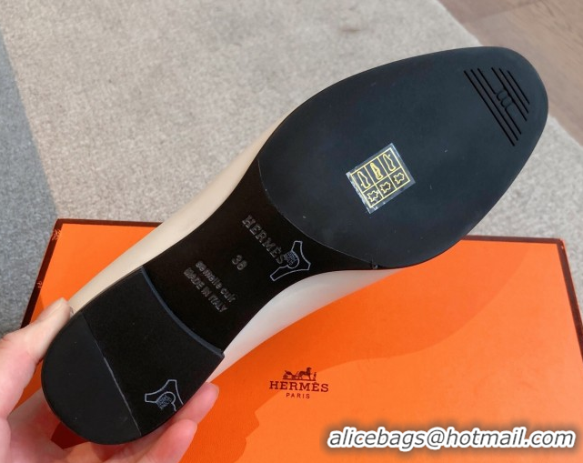 Pretty Style Hermes Royal Loafers in Calfskin Leather with Fringe White 0419121