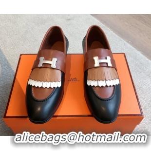 Low Price Hermes Royal Loafers in Calfskin Leather with Fringe Black/Brown 0419122