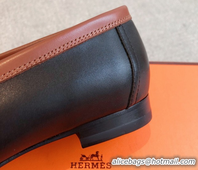 Low Price Hermes Royal Loafers in Calfskin Leather with Fringe Black/Brown 0419122
