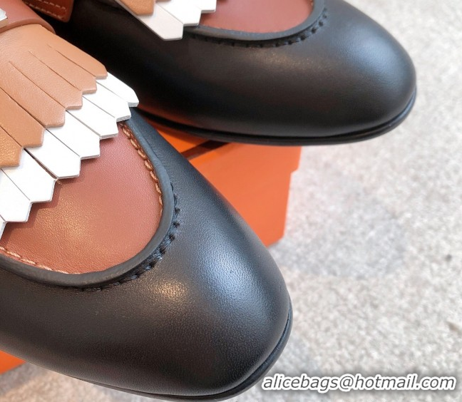 Low Price Hermes Royal Loafers in Calfskin Leather with Fringe Black/Brown 0419122