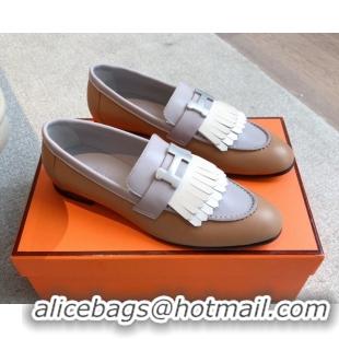 Low Cost Hermes Royal Loafers in Calfskin Leather with Fringe Brown/Purple 0419124