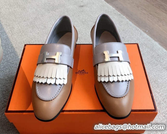 Low Cost Hermes Royal Loafers in Calfskin Leather with Fringe Brown/Purple 0419124