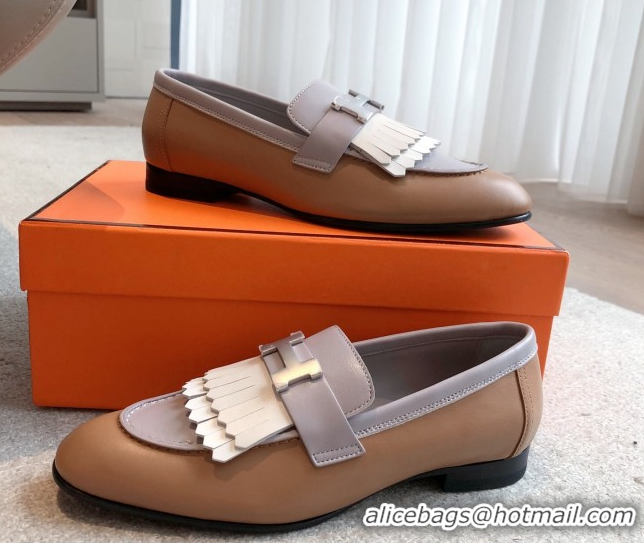 Low Cost Hermes Royal Loafers in Calfskin Leather with Fringe Brown/Purple 0419124