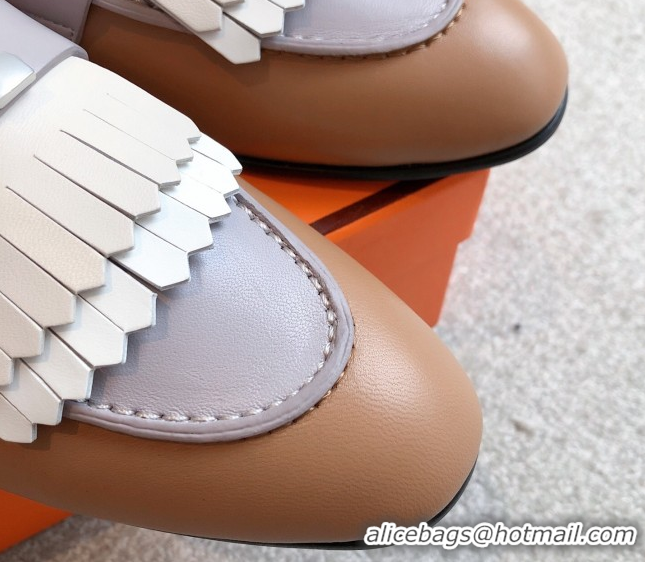 Low Cost Hermes Royal Loafers in Calfskin Leather with Fringe Brown/Purple 0419124