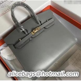 Famous Brand Hermes Birkin Sellier 25cm Bag in Original Box Leather H025 Grey 2025 (Full Handmade)