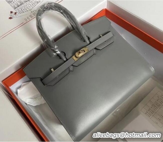 Famous Brand Hermes Birkin Sellier 25cm Bag in Original Box Leather H025 Grey 2025 (Full Handmade)