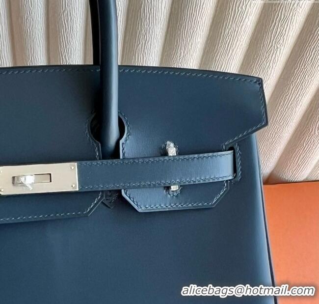Best Price Hermes Birkin 30cm Bag in Original Box Leather H030 7P Prussian Blue/Silver 2025 (Full Handmade)