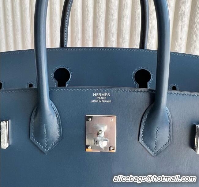 Best Price Hermes Birkin 30cm Bag in Original Box Leather H030 7P Prussian Blue/Silver 2025 (Full Handmade)