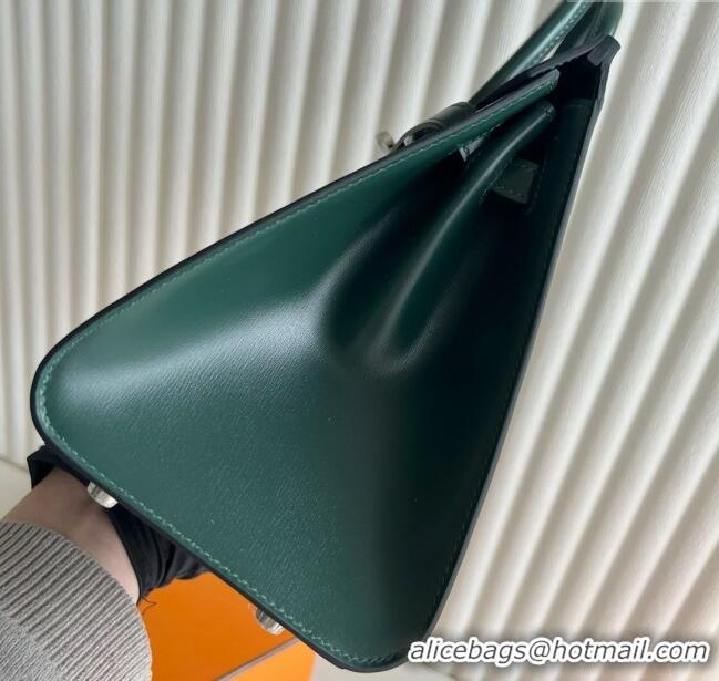 Famous Brand Hermes Birkin Sellier 25cm Bag in Original Box Leather CK67 Green/Silver 2025 (Full Handmade)