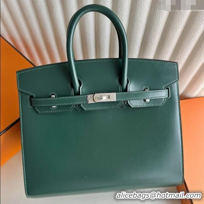 Famous Brand Hermes Birkin Sellier 25cm Bag in Original Box Leather CK67 Green/Silver 2025 (Full Handmade)