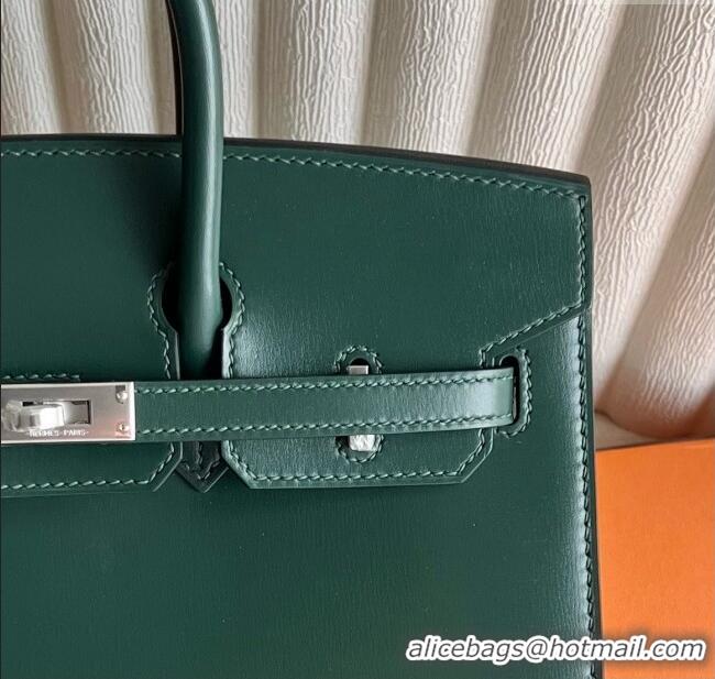 Famous Brand Hermes Birkin Sellier 25cm Bag in Original Box Leather CK67 Green/Silver 2025 (Full Handmade)