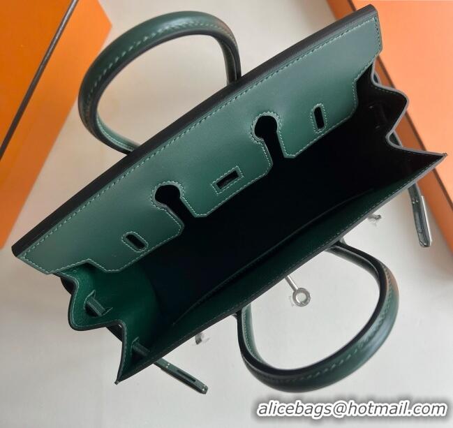 Famous Brand Hermes Birkin Sellier 25cm Bag in Original Box Leather CK67 Green/Silver 2025 (Full Handmade)