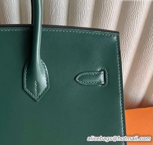 Famous Brand Hermes Birkin Sellier 25cm Bag in Original Box Leather CK67 Green/Silver 2025 (Full Handmade)