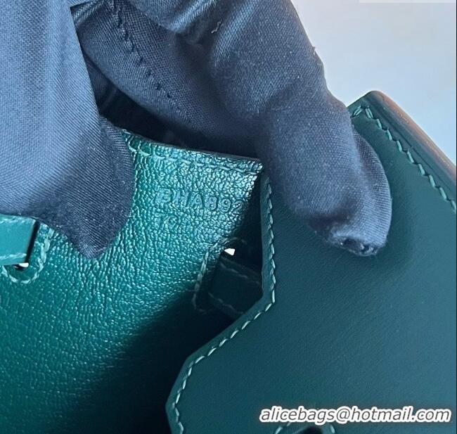 Famous Brand Hermes Birkin Sellier 25cm Bag in Original Box Leather CK67 Green/Silver 2025 (Full Handmade)