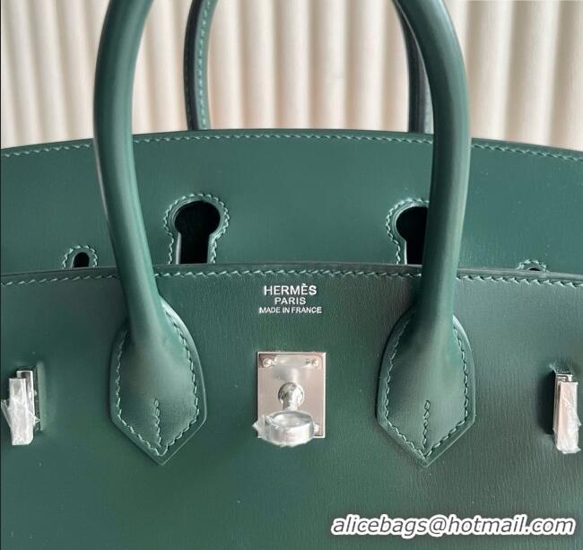 Famous Brand Hermes Birkin Sellier 25cm Bag in Original Box Leather CK67 Green/Silver 2025 (Full Handmade)