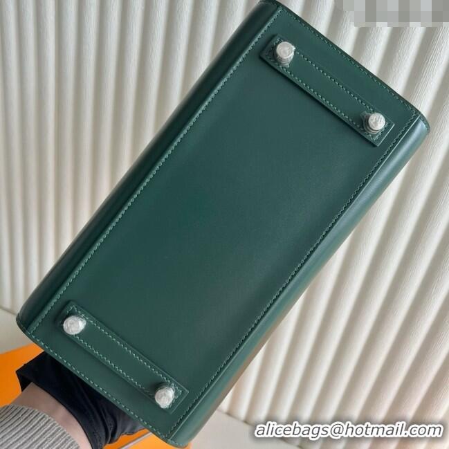 Famous Brand Hermes Birkin Sellier 25cm Bag in Original Box Leather CK67 Green/Silver 2025 (Full Handmade)