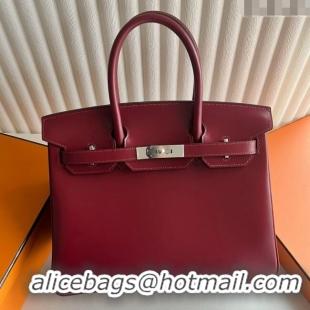 Buy Discount Hermes Birkin 25cm Bag in Original Box Leather CK55 Hermes Red/Silver 2025 (Full Handmade)